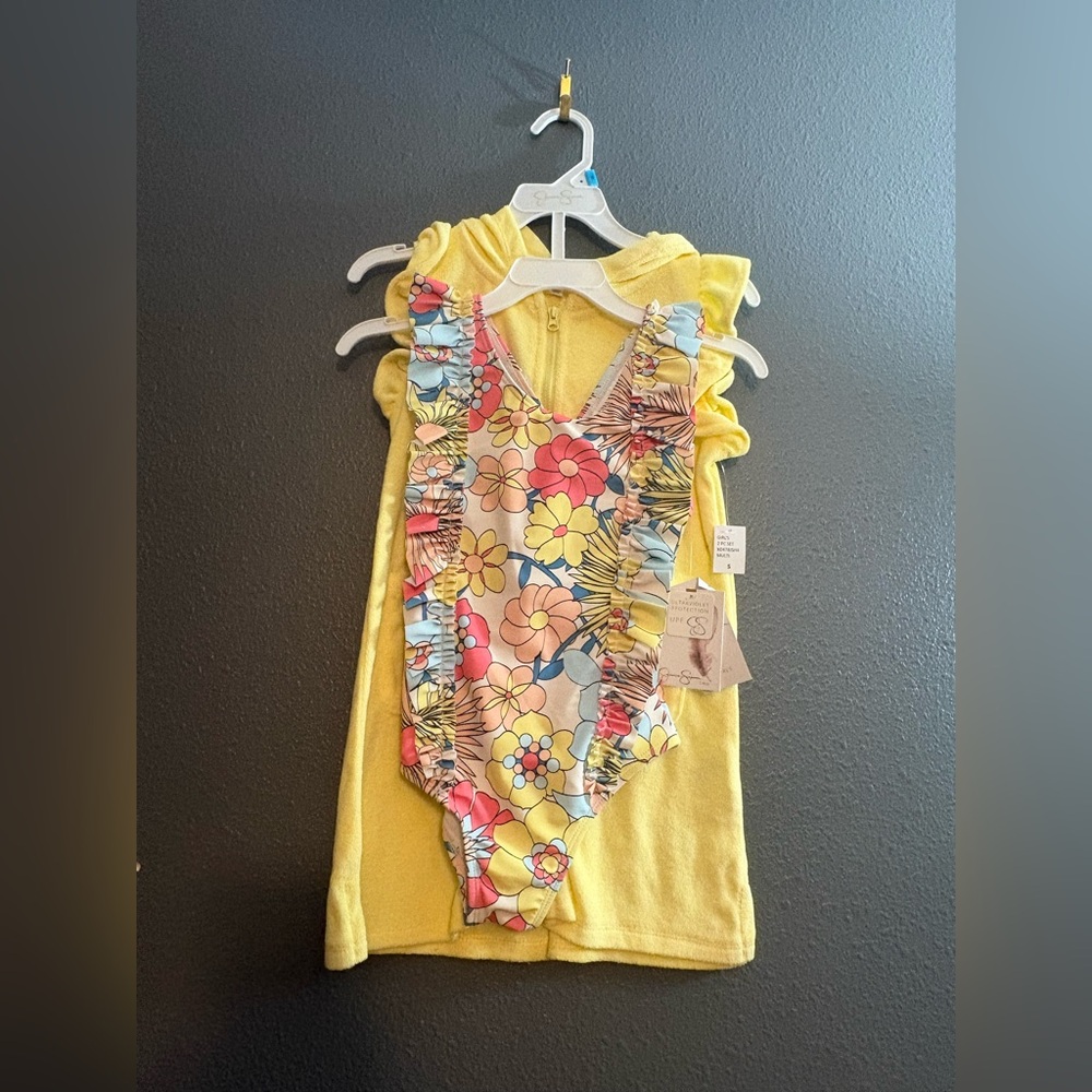 Floral Ruffle Swimsuit and Yellow Cover-Up Set- Jessica Simpson